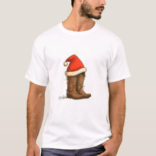 Camiseta Cowboy Boots Navidades del oeste de Santa Hat