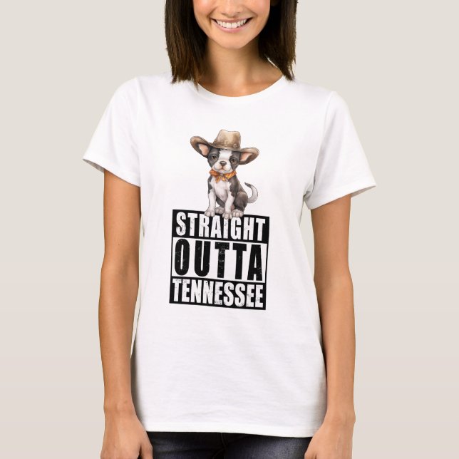 Camiseta Cowboy Boston Terrier directamente fuera de Tennes (Anverso)