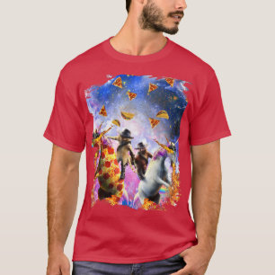 Camiseta Cowboy Cat Sloth Riding Fire Unicorn, Space Pizza