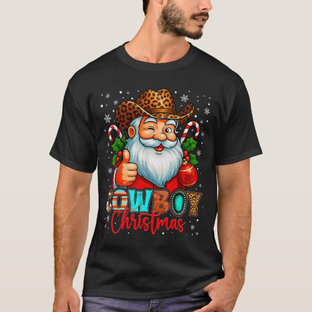 Camiseta Cowboy Christmas Santa Pajamas Xmas Men Boy Kids O (Anverso)
