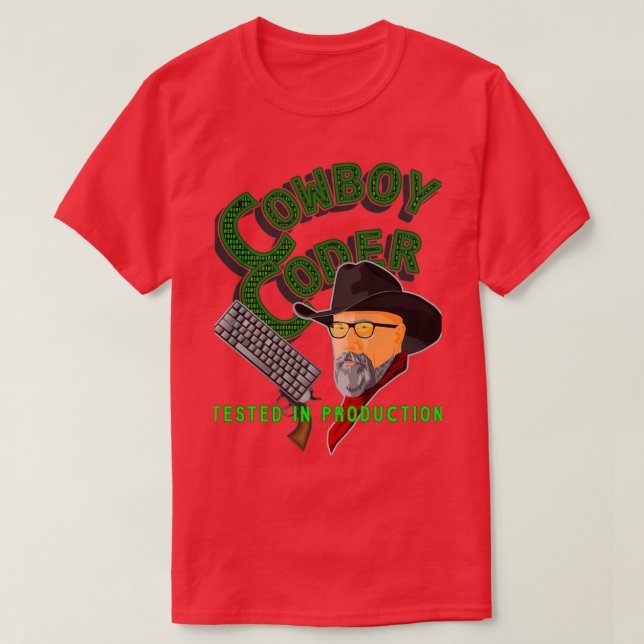 Camiseta Cowboy Coder probado en la producción (Diseño del anverso)
