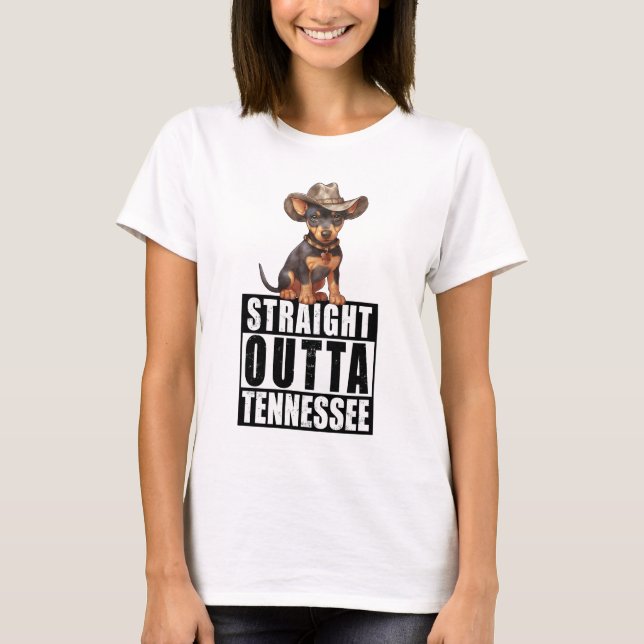 Camiseta Cowboy Doberman Pinscher Straight Outta Tennessee (Anverso)