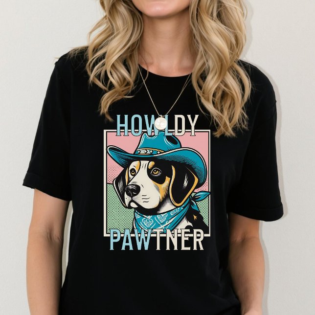 Camiseta Cowboy Dog Beagle Pop Art Howl-dy Paw-tner (Cowboy Dog Beagle Pop Art Howl-dy Paw-tner T-Shirt)