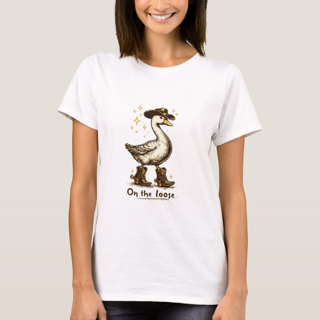 Camiseta Cowboy Goose On the Loose Funny Western Art (Anverso)