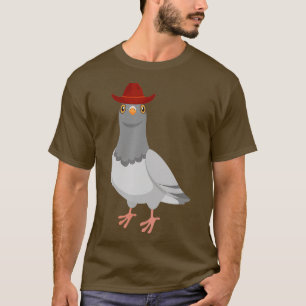 Camiseta Cowboy Pigeon Cute Pigeon Con Un Pequeño Gorra Roj