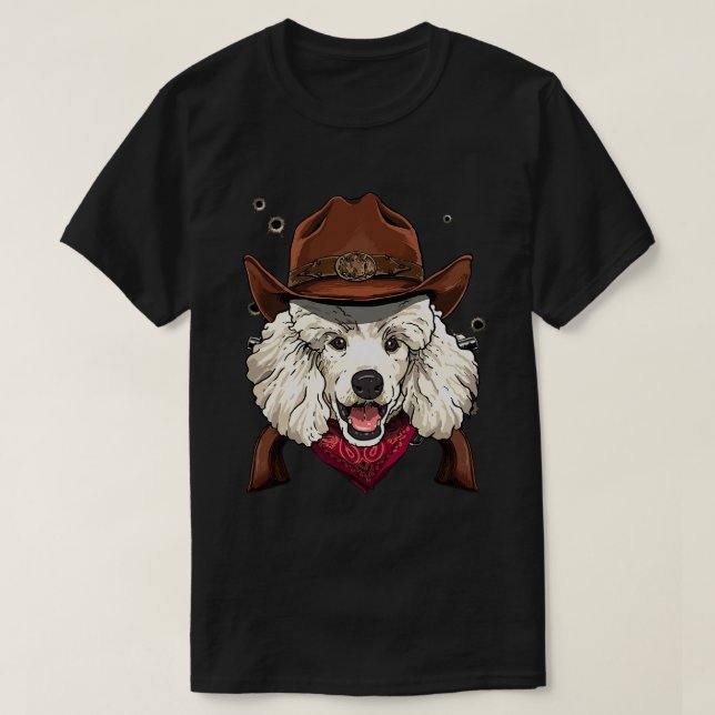 Camiseta Cowboy Poodle Western Rodeo Cowboy Gorra y Bandana (Diseño del anverso)