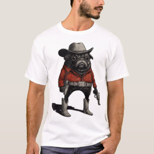 Camiseta Cowboy Pug Dog traje occidental Red Pug Cowboy