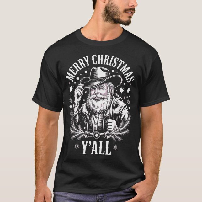 Camiseta Cowboy Santa Claus Merry Christmas Y'all Western C (Anverso)