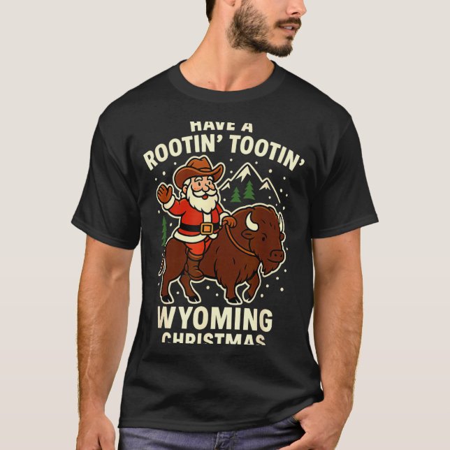 Camiseta Cowboy Santa Shirt Wyoming Christmas Buffalo Holid (Anverso)