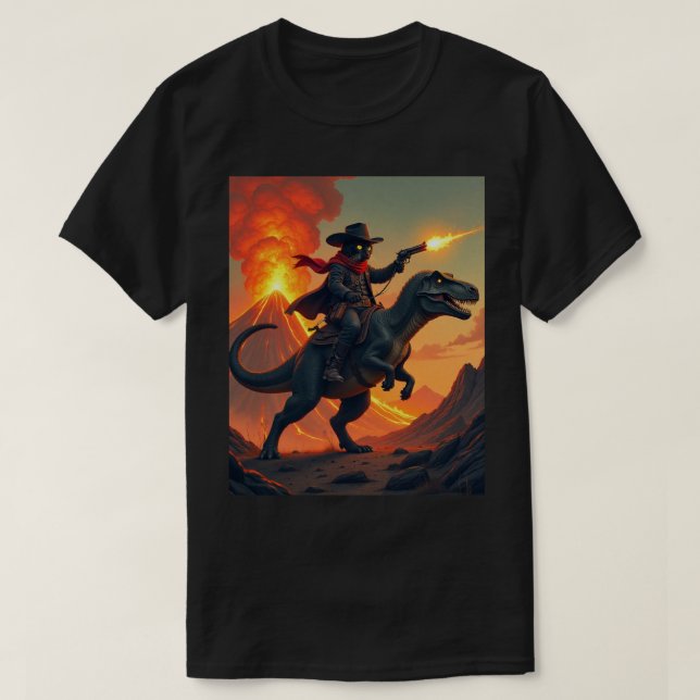 Camiseta Cowboy único viajando en dinosaurio | Cat Cowboy (Diseño del anverso)