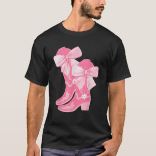 Camiseta Cowgirl Boots Bow rosado preppy y coqueta