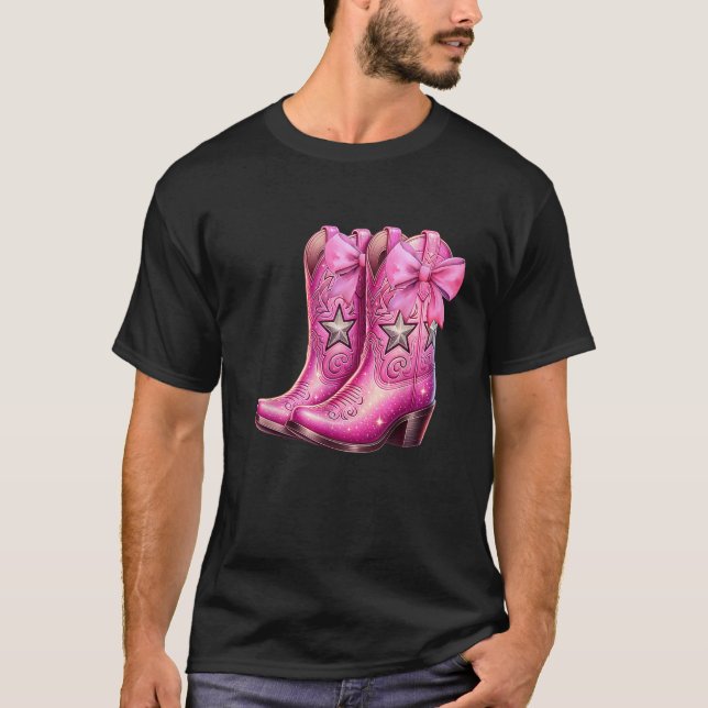 Camiseta Cowgirl Boots Bow rosado preppy y coqueta (Anverso)
