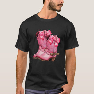 Camiseta Cowgirl Boots Bow rosado preppy y coqueta