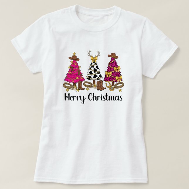 Camiseta Cowgirl Christmas Trees Merry Christmas  (Diseño del anverso)