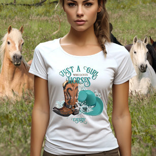 Camiseta Cowgirl cita botas de vaquero de cuero turquesa go