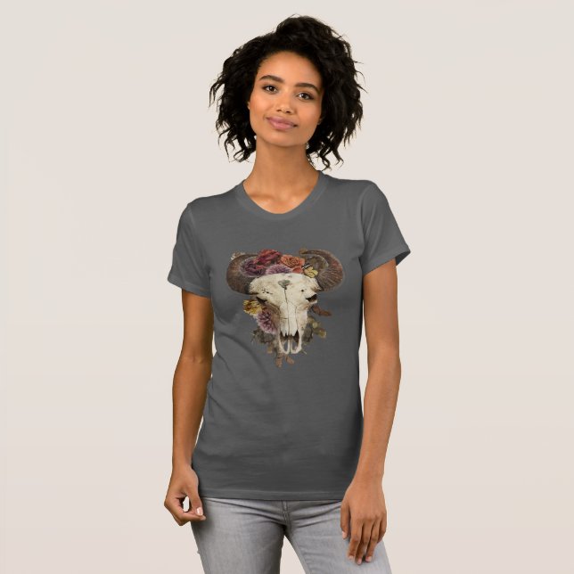 Camiseta Cowgirl Floral Bison Animal Horn Skull (Anverso completo)