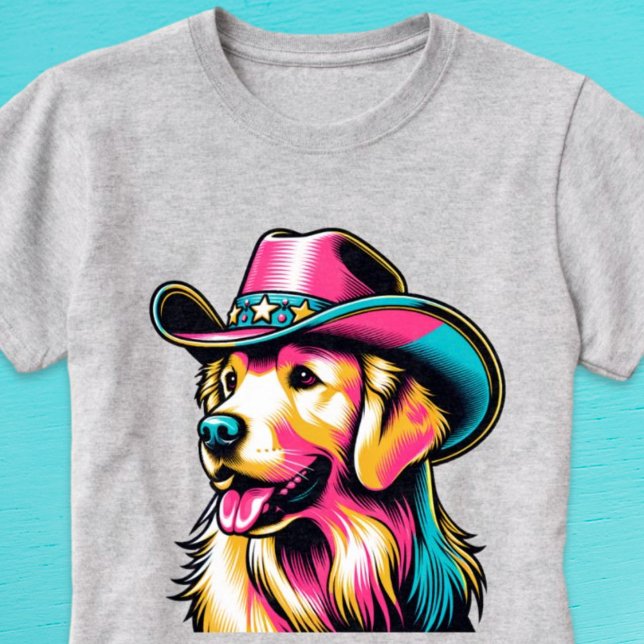 Camiseta Cowgirl Pop Art Shirt (Golden Retriever Cowgirl Pop Art Shirt)