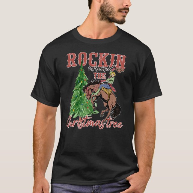 Camiseta Cowgirl Ride Horse Xmas Rockin Around Christmas Tr (Anverso)