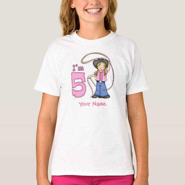 Camiseta Cowgirl Roper 5º cumpleaños personalizado (Anverso)
