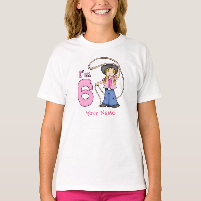 Camiseta Cowgirl Roper 6º cumpleaños personalizado (Anverso)