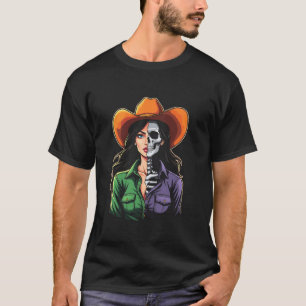 Camiseta Cowgirl Skull Halloween disfraz Fiesta traje T Shi