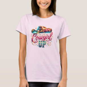 Camiseta Cowgirl Up Text Con Gorra Western