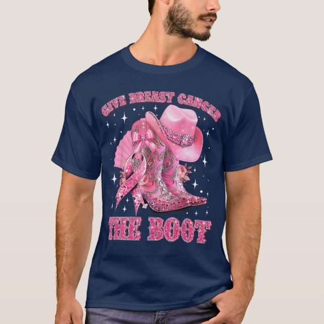 Camiseta Cowgirl Western Give Breast Cancerhe Boot Pink Rib (Anverso)