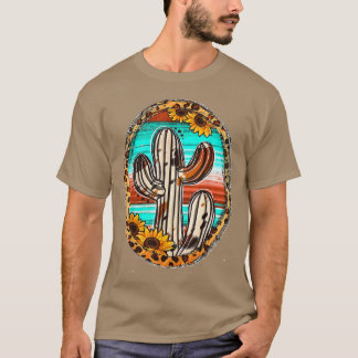 Camiseta Cowhide Teas Cactus Serape Western Rodeo Cowgirl H
