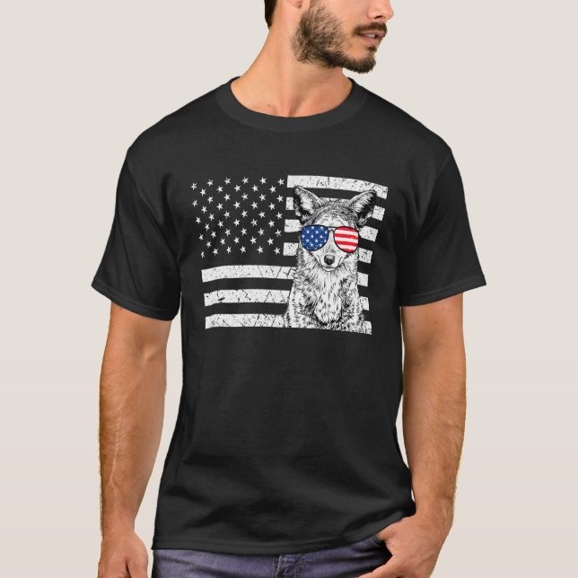 Camiseta Coyote 4th of July Animal US American Flag Wolf Pa (Anverso)