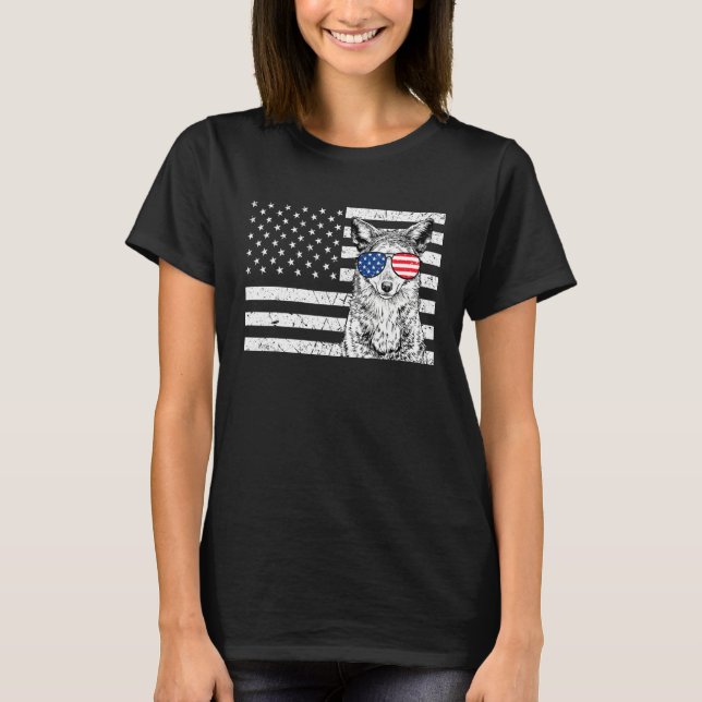 Camiseta Coyote 4th of July Animal US American Flag Wolf Pa (Anverso)