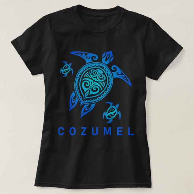Camiseta Cozumel Mar de México Torba Tribal Azul (Diseño del anverso)