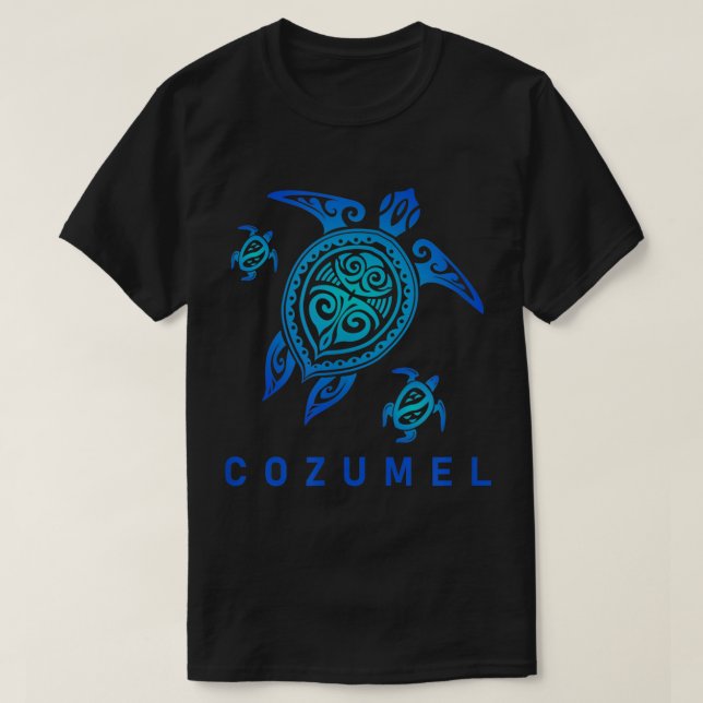 Camiseta Cozumel Mar de México Torba Tribal Azul (Diseño del anverso)