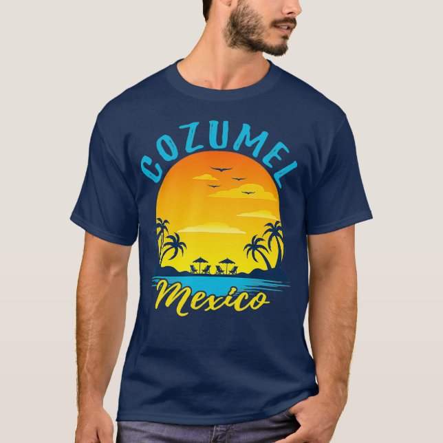 Camiseta Cozumel México Palm Trees Naranja Sunset (Anverso)