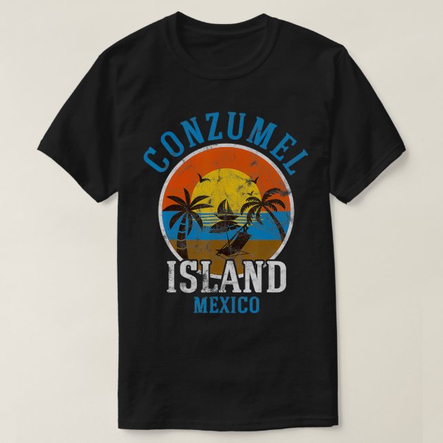 Camiseta Cozumel México Se Enfrenta A Un Gráfico Retro Guay (Diseño del anverso)