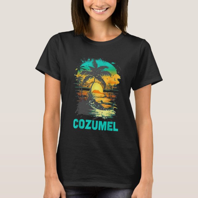 Camiseta Cozumel Mexico Tropical Sunset Beach Souvenir Vaca (Anverso)