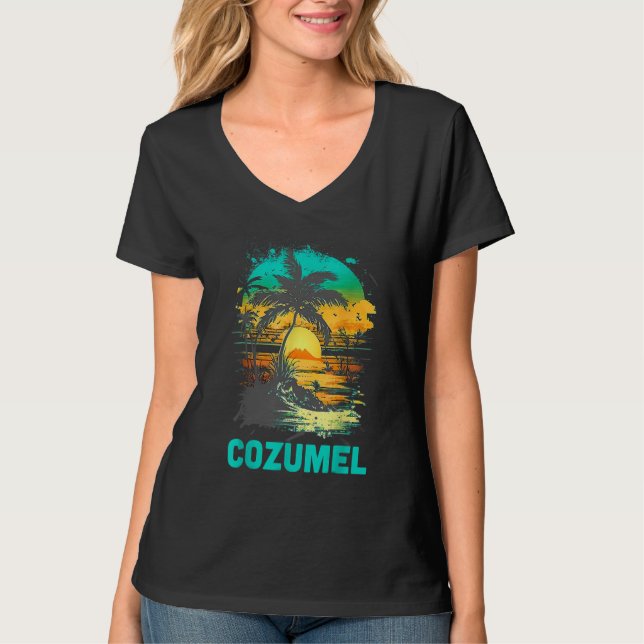 Camiseta Cozumel Mexico Tropical Sunset Beach Souvenir Vaca (Anverso)