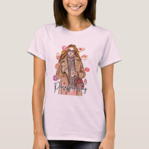 Camiseta Cozy Autumn Coffee Girl Watercolor Aesthetic T-Shi