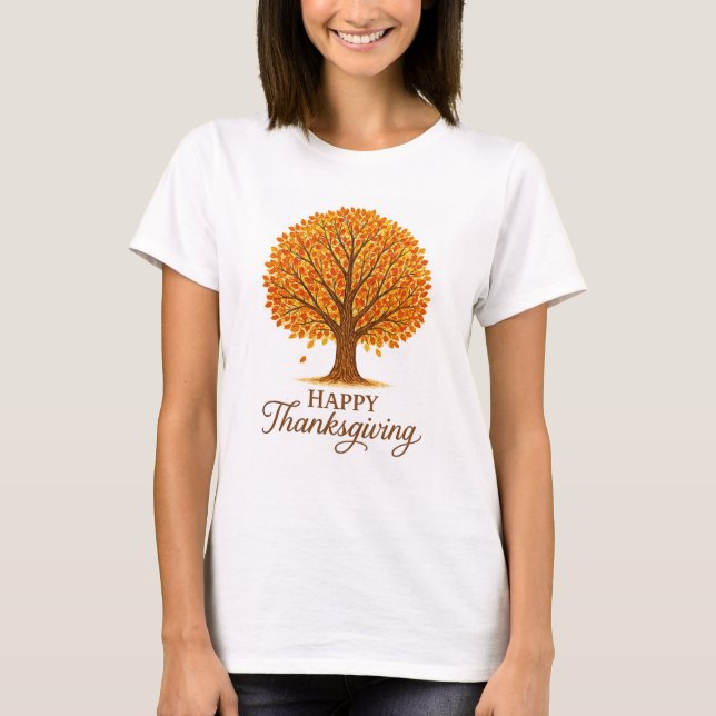 Camiseta Cozy Autumn Tree Happy Thanksgiving  (Anverso)