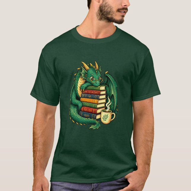 Camiseta Cozy Book Dragon Reader T-Shirt | Fantasy Gift (Anverso)