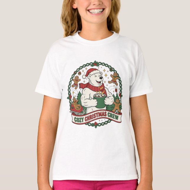 Camiseta Cozy Christmas Crew – Cute Polar Bear & Gingerbrea (Anverso)