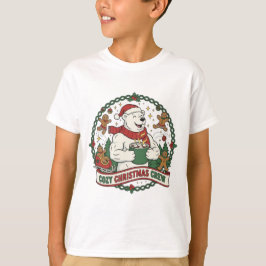Camiseta Cozy Christmas Crew – Cute Polar Bear & Gingerbrea