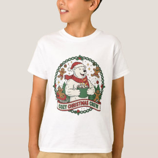 Camiseta Cozy Christmas Crew – Cute Polar Bear & Gingerbrea