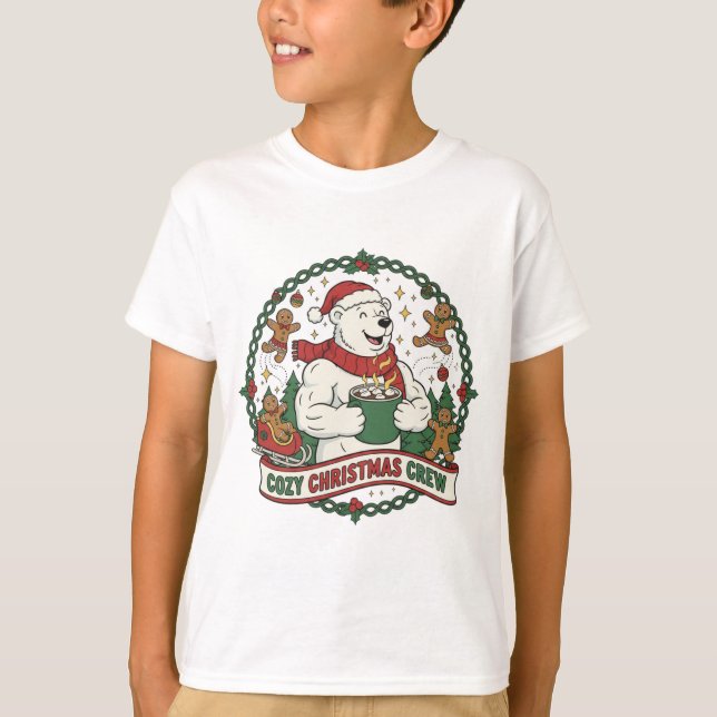 Camiseta Cozy Christmas Crew – Cute Polar Bear & Gingerbrea (Anverso)