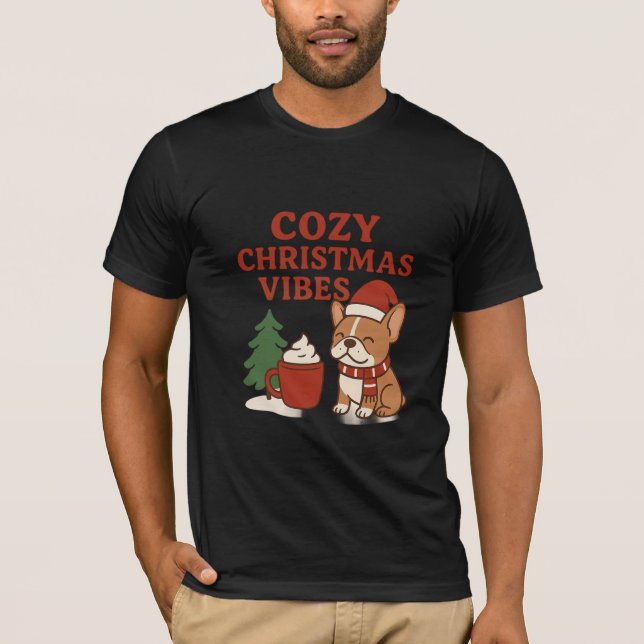 Camiseta Cozy Christmas Vibes – Cute French Bulldog Holiday (Anverso)