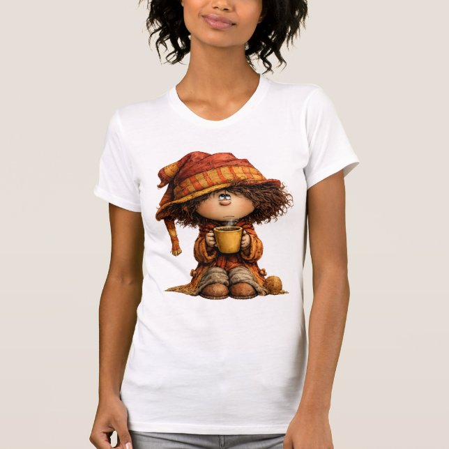 Camiseta Cozy Cute Girl with Coffee T-Shirt (Anverso)