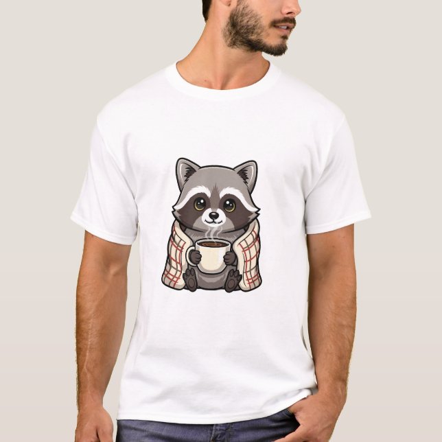 Camiseta Cozy Cute Raccoon Wrapped in Plaid Blanket (Anverso)