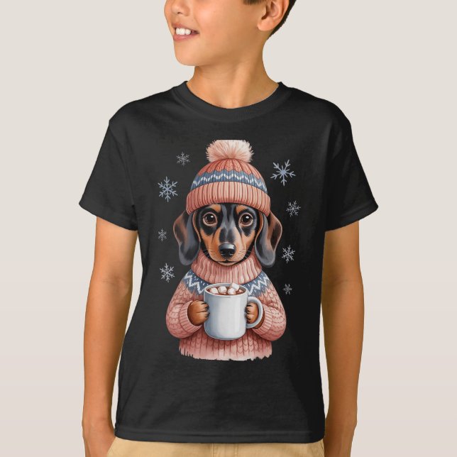 Camiseta Cozy Dachshund Dog With Hot Cocoa Holiday Winter S (Anverso)