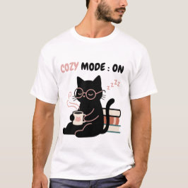 Camiseta Cozy Mode On Gato Negro Lindo Café Libros