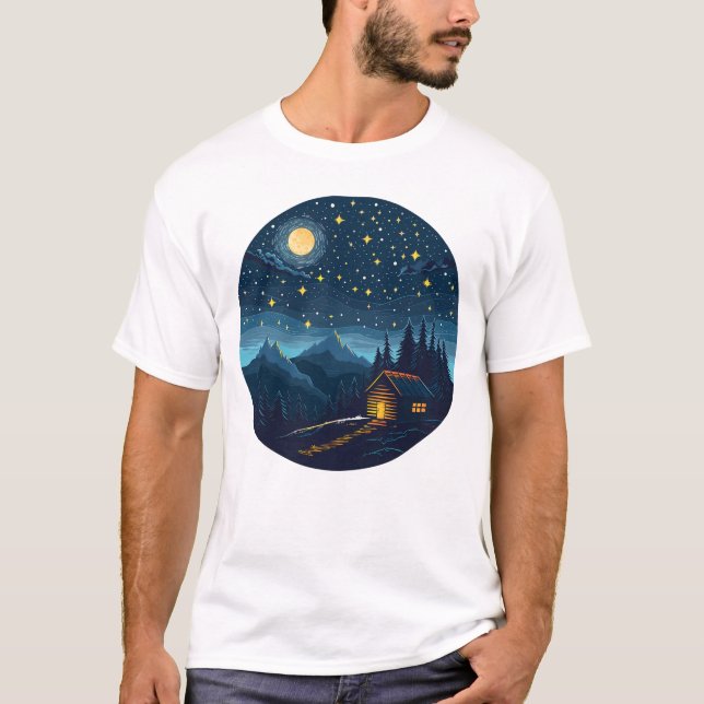 Camiseta Cozy Night Cabin Under Starry Sky T-Shirt (Anverso)
