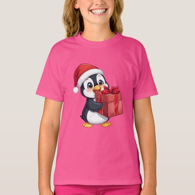 Camiseta Cozy Penguin with Gift – Kids Christmas Tee (Anverso)
